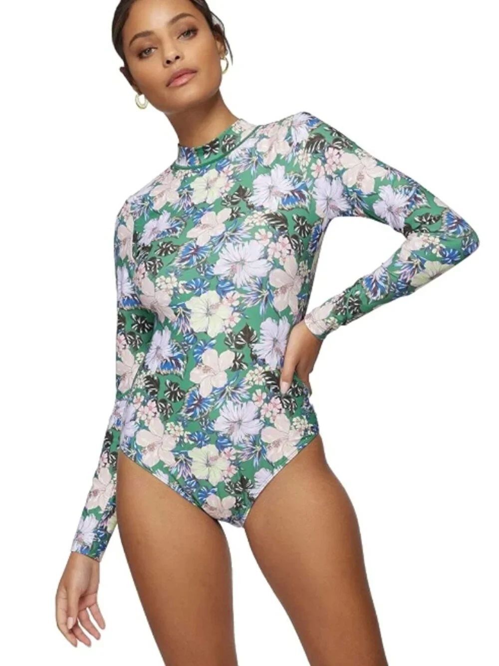 NWT! O'neill Womens Bellamy Myrtos Floral Surf Swim Suit Rash Guard Size XL